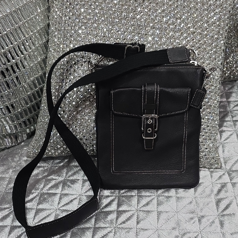 Coach Black Unisex Crossbody Bag with Silver Buckle